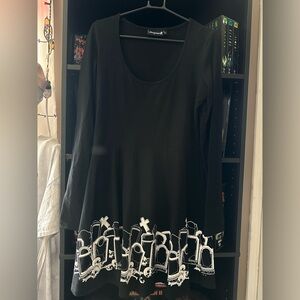 Size L Sourpuss long sleeved black coffin skater dress